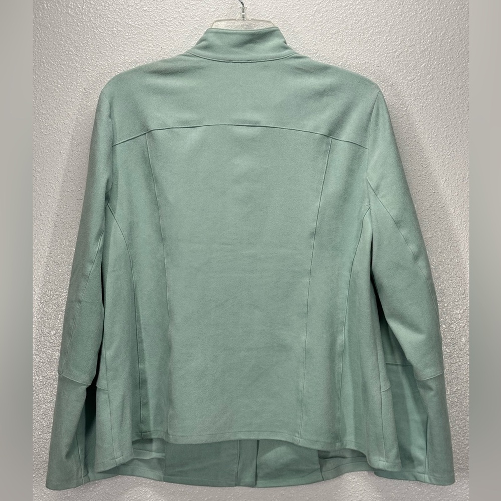 Chicos Micro Faux Suede Hidden Zip Moto Full Zip Blazer Jacket  Seamist Green 12 - Picture 7 of 11